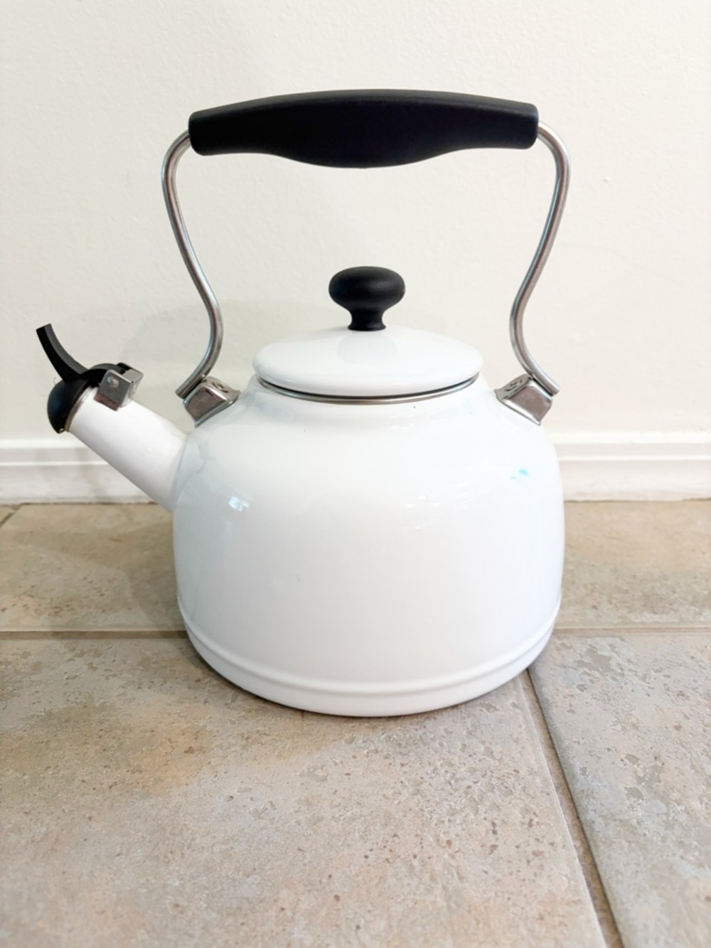 Chantal ® Vintage White Steel Enamel Tea Kettle crate & barrel
